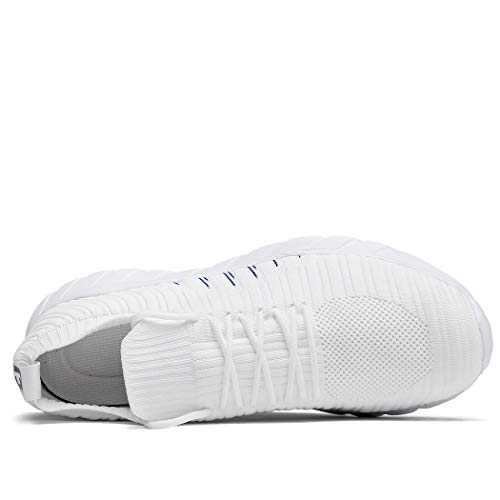 Veluckin Zapatillas Hombre Transpirable Deportivas Tejido de Punto Zapatos Running Hombre Zapatillas para Correr,9003-Blanco,43