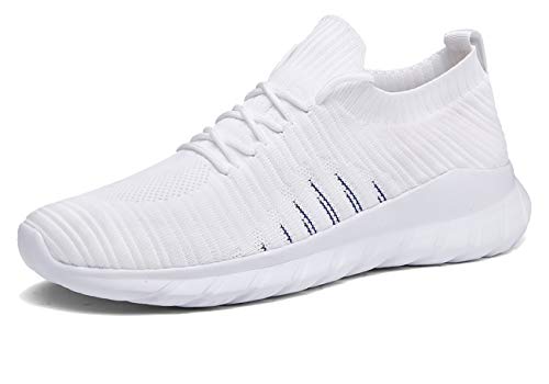 Veluckin Zapatillas Hombre Transpirable Deportivas Tejido de Punto Zapatos Running Hombre Zapatillas para Correr,9003-Blanco,43