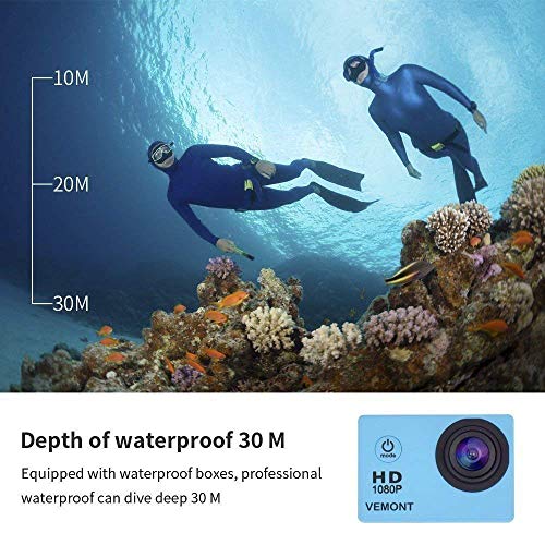 VEMONT Cámara Deportiva 1080P HD Impermeable 30M Pantalla de 2.0 Lente de Gran Angular de 120 Grados Multiples Accesorios para Deportes y Actividades, Buceo, Nadar, Correr, Ciclismo, etc. VEMONT Cámara Deportiva 1080P HD Impermeable 30M Pantalla de 2.0 Lente de Gran Angular de 120 Grados Multiples Accesorios para Deportes y Actividades, Buceo, Nadar, Correr, Ciclismo, etc.