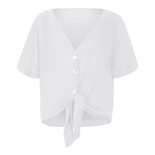 VEMOW Blusa para Mujer OtoñO Primavera Nueva Mejor Venta De Moda Casual De Manga Larga sólido Button Camisetas Tops(Blanco,L)