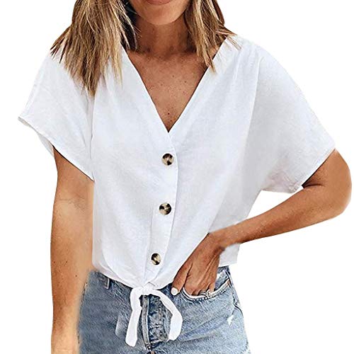 VEMOW Blusa para Mujer OtoñO Primavera Nueva Mejor Venta De Moda Casual De Manga Larga sólido Button Camisetas Tops(Blanco,L)