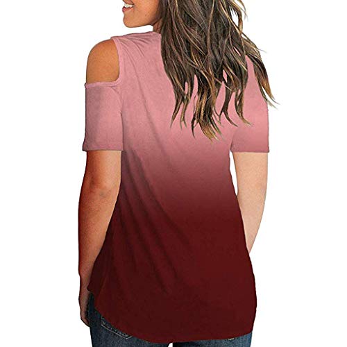 VEMOW Los más vendidos Camiseta Tops Las Mujeres cruzan el Hombro frío V Cuello Manga Corta Blusa(Vino,S)