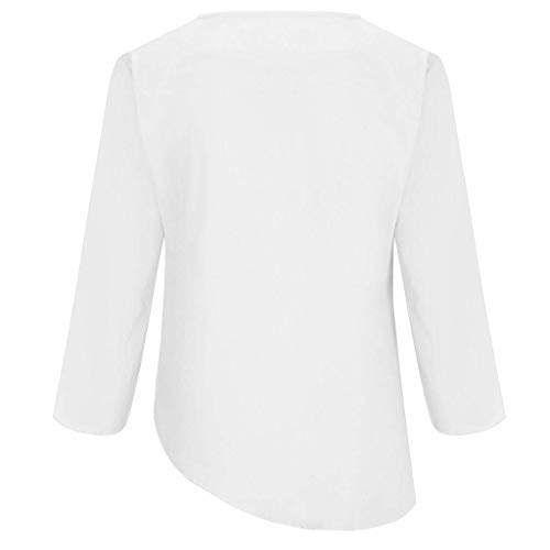 VEMOW Tops Mujer Tops Tallas Grandes Mujer Cuello Pico Color Puro Camisetas de Manga Media Camisetas Blusas(Blanco,XL)