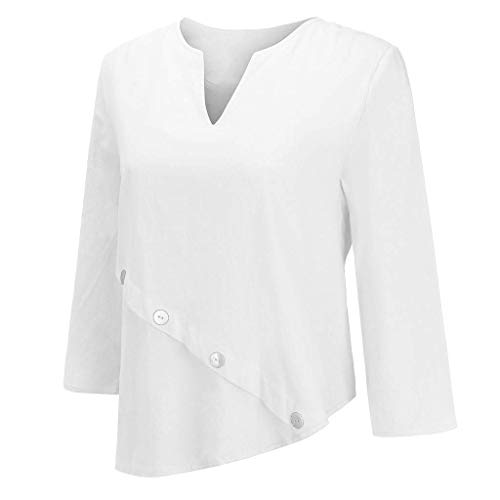 VEMOW Tops Mujer Tops Tallas Grandes Mujer Cuello Pico Color Puro Camisetas de Manga Media Camisetas Blusas(Blanco,XL)