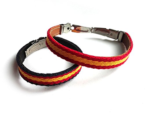 Vendopolis Pulsera DE Cuero E Cinta EN Hilo Bandera ESPAÑA con Cierre METALICO, Ajustable (Bandera España)