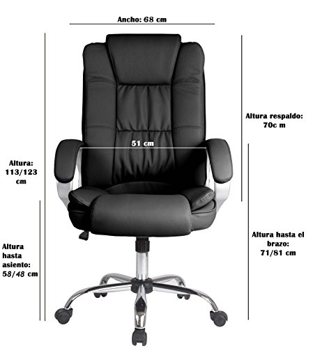 Venta Stock Confort 2 - Sillón de Oficina elevable y reclinable, Piel sintética, Color Negro