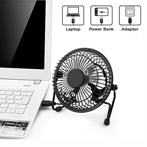 Ventilador USB,Mini Ventilador de sobremesa Silencioso Giratorio de Dos Velocidades de 360 °, Ventilador de Escritorio Portátil para Hogar y Oficina(Negro)