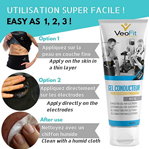 VeoFit- Gel Conductor 250mL X 1 Electrodos Electroestimulacion EMS y TENS, Gel de Contacto para Electroestimulador Muscular- Mejora el Contacto electrodos y Protege la Piel - Fabricado en Francia VeoFit- Gel Conductor 250mL X 1 Electrodos Electroestimulacion EMS y TENS, Gel de Contacto para Electroestimulador Muscular- Mejora el Contacto electrodos y Protege la Piel - Fabricado en Francia