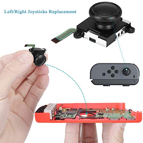 Veperain 2 Recambios 3D de Joysticks Analógicos para Nintendo Switch Joy-Con, con Destornillador Herramientas de Reparación，4 ThumbStick