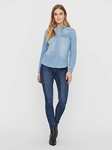 Vero Moda Vmmaria LS Dnm Slim Shirt Mix Ga Noos Ci Camisa, Hellblau, S para Mujer