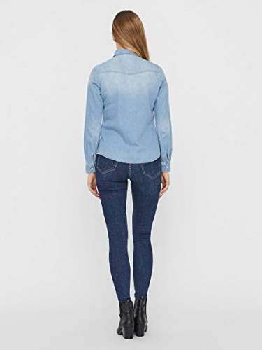 Vero Moda Vmmaria LS Dnm Slim Shirt Mix Ga Noos Ci Camisa, Hellblau, S para Mujer