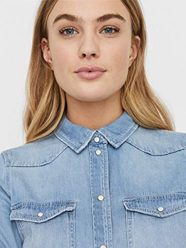 Vero Moda Vmmaria LS Dnm Slim Shirt Mix Ga Noos Ci Camisa, Hellblau, S para Mujer