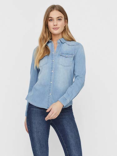 Vero Moda Vmmaria LS Dnm Slim Shirt Mix Ga Noos Ci Camisa, Hellblau, S para Mujer