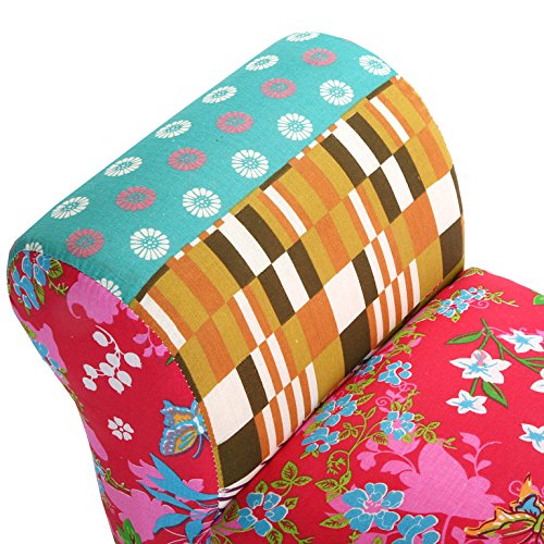 Versa 19500285 Taburete pie de Cama con Apoyabrazos Pink Patchwork, 53x32x100cm, Rosa y Azul