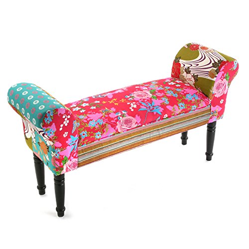 Versa 19500285 Taburete pie de Cama con Apoyabrazos Pink Patchwork, 53x32x100cm, Rosa y Azul