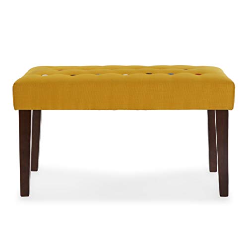 Versa 19501415 Banco pie de Cama Taburete Color Amarillo Mostaza, Telas, 45 x 40 x 80 cm