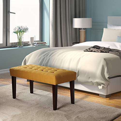 Versa 19501415 Banco pie de Cama Taburete Color Amarillo Mostaza, Telas, 45 x 40 x 80 cm