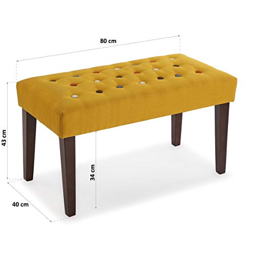 Versa 19501415 Banco pie de Cama Taburete Color Amarillo Mostaza, Telas, 45 x 40 x 80 cm