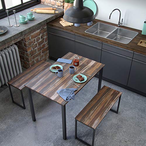Versa Set de Mesa de Comedor con Dos Bancos, Madera, 76 x 70 x 110 cm Versa Set de Mesa de Comedor con Dos Bancos, Madera, 76 x 70 x 110 cm