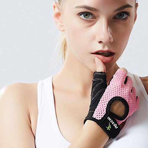 VERTAST - Guantes de gimnasio con agarre acolchado sin dedos para levantamiento de pesas, entrenamiento combinado, ciclismo, para mujer y hombre, Infantil, color rosa, tamaño small