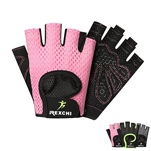 VERTAST - Guantes de gimnasio con agarre acolchado sin dedos para levantamiento de pesas, entrenamiento combinado, ciclismo, para mujer y hombre, Infantil, color rosa, tamaño small