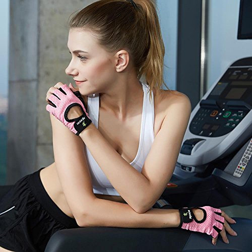 VERTAST - Guantes de gimnasio con agarre acolchado sin dedos para levantamiento de pesas, entrenamiento combinado, ciclismo, para mujer y hombre, Mujer, color rosa, tamaño medium