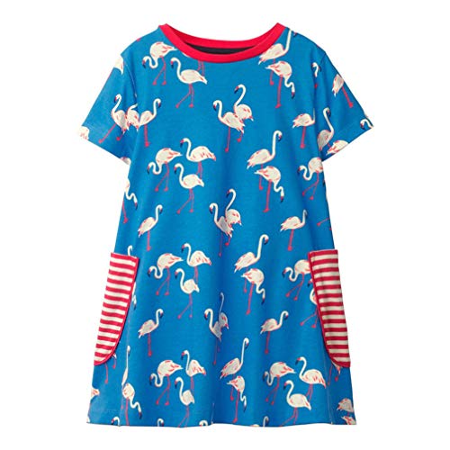 Vestido tipo camiseta para niña de algodón, corto, de manga larga, informal, bonito estampado, 1-7 años Pájaro flamenco. 4-5 Años
