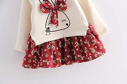 Vestidos Niña Invierno otoño Fossen 2-6 años Niñas Floral Tutu Vestido Sudadera de Conejo de Dibujos Animados de Manga Larga (5 años, Rojo)