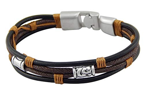 Veuer Pulsera surfera de piel en marrón y plateado, con cierre de plata para hombre, regalo de Navidad para hombres, novio, marido Veuer Pulsera surfera de piel en marrón y plateado, con cierre de plata para hombre, regalo de Navidad para hombres, novio, marido