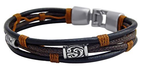 Veuer Pulsera surfera de piel en marrón y plateado, con cierre de plata para hombre, regalo de Navidad para hombres, novio, marido Veuer Pulsera surfera de piel en marrón y plateado, con cierre de plata para hombre, regalo de Navidad para hombres, novio, marido