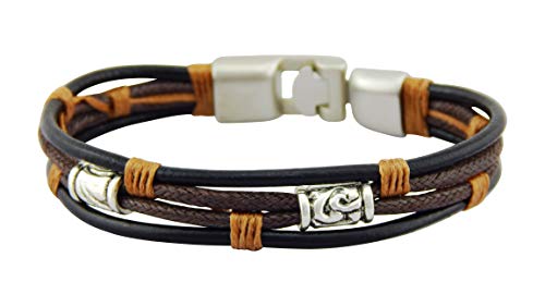 Veuer Pulsera surfera de piel en marrón y plateado, con cierre de plata para hombre, regalo de Navidad para hombres, novio, marido Veuer Pulsera surfera de piel en marrón y plateado, con cierre de plata para hombre, regalo de Navidad para hombres, novio, marido