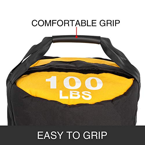 VEVO Saco de Arena para Fitness 100LBS / 45KG Bolsas de Arena Sandbag Crossfit de Fitness Saco de Arena para Ejercicios Bolsa de Arena de Entrenamiento Negro/Amarillo