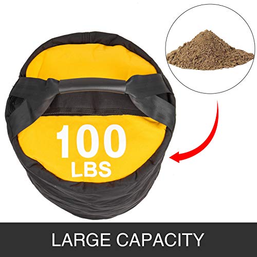 VEVO Saco de Arena para Fitness 100LBS / 45KG Bolsas de Arena Sandbag Crossfit de Fitness Saco de Arena para Ejercicios Bolsa de Arena de Entrenamiento Negro/Amarillo