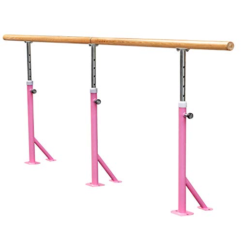 VEVOR Barra de Ballet 3M Barra Ballet Portátil Altura Ajustable 75cm-115cm, Barra Ballet Portátil Rosa, Barra de Ballet Móvil Capacidad hasta 150 kg para Hogar, Escuela, Estudio de Baile y Gimnasio