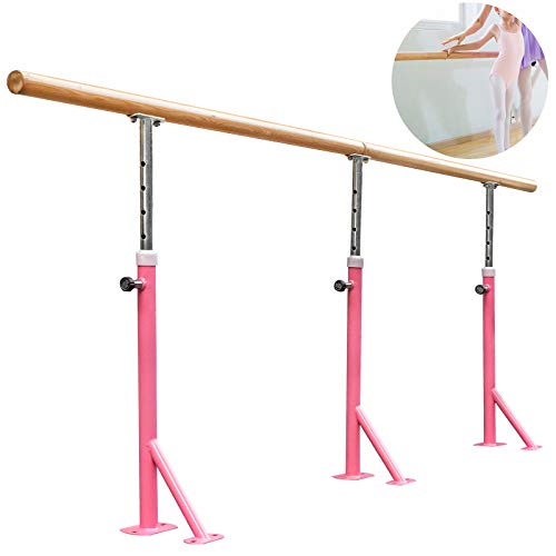 VEVOR Barra de Ballet 3M Barra Ballet Portátil Altura Ajustable 75cm-115cm, Barra Ballet Portátil Rosa, Barra de Ballet Móvil Capacidad hasta 150 kg para Hogar, Escuela, Estudio de Baile y Gimnasio