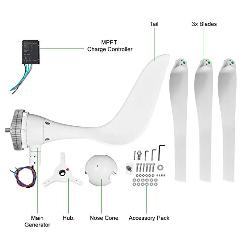 VEVOR Generador de Turbina de Viento 400 W 12 V Turbina de Viento con 3 Palas Velocidad Nominal de 800 r/min Aerogenerador de Controlador de Carga DC 12 V con Cojinetes Dobles para Carreteras y Barcos
