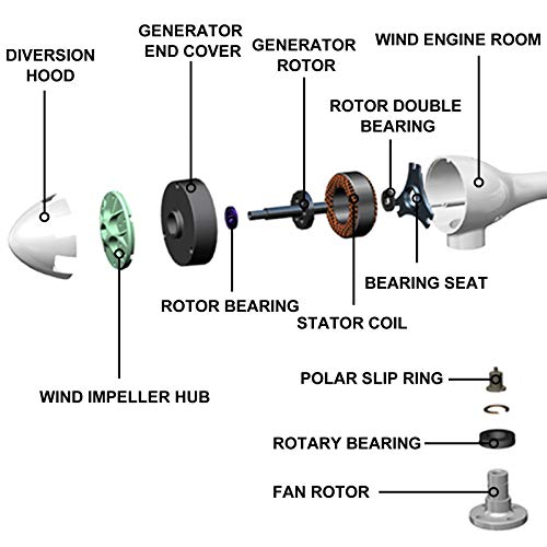 VEVOR Generador de Turbina de Viento 400 W 12 V Turbina de Viento con 3 Palas Velocidad Nominal de 800 r/min Aerogenerador de Controlador de Carga DC 12 V con Cojinetes Dobles para Carreteras y Barcos