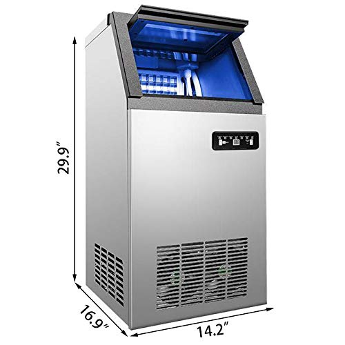 VEVOR Máquina para Hacer Hielo Comercial, 50KG/24 Horas, Máquina de Hielo, de Acero Inoxidable, Máquina para Fabricar Cono de Nieve, Reserva de 5-7 Horas, con Panel de Control LCD y Cuchara de Hielo