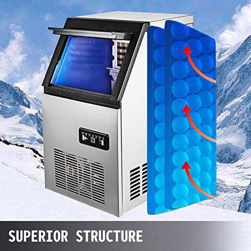 VEVOR Máquina para Hacer Hielo Comercial, 50KG/24 Horas, Máquina de Hielo, de Acero Inoxidable, Máquina para Fabricar Cono de Nieve, Reserva de 5-7 Horas, con Panel de Control LCD y Cuchara de Hielo