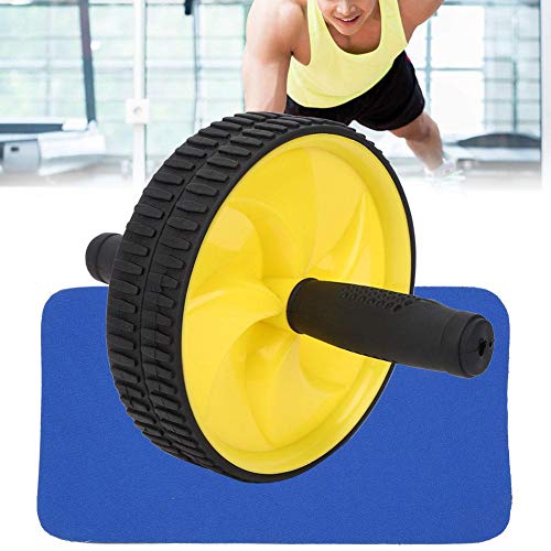 VGEBY Rueda Abdominal, ejercitador Abdominal Máquina de Entrenamiento Muscular Rodillo Adelgazante de Cintura con Esterilla para la Rodilla para Deportes de Gimnasio en casa(Amarillo)