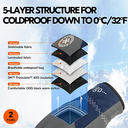 Vgo 2 Pares 0℃ o superior 3M Thinsulate C40 Guantes de Trabajo de Invierno Palma de Cuero de Cabra, Multifuncional (9/L, Gris/Azul, GA8977FW)