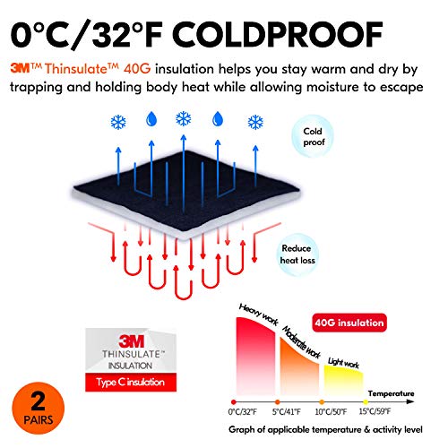 Vgo 2 Pares 0℃ o superior 3M Thinsulate C40 Guantes de Trabajo de Invierno Palma de Cuero de Cabra, Multifuncional (9/L, Gris/Azul, GA8977FW)