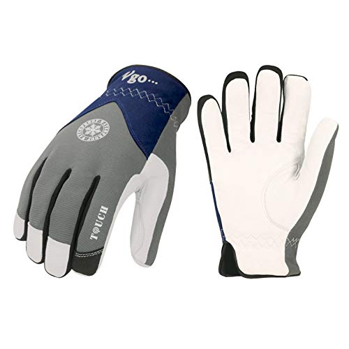 Vgo 2 Pares 0℃ o superior 3M Thinsulate C40 Guantes de Trabajo de Invierno Palma de Cuero de Cabra, Multifuncional (9/L, Gris/Azul, GA8977FW)