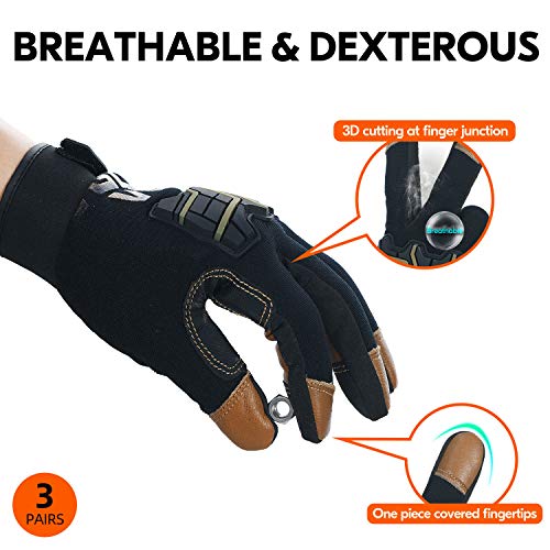 Vgo 3Pares de Guantes de Mecánico de Trabajo Pesado de Alta Destreza, Guantes de Aparejo, Antiabrasión, Pantalla táctil (Tamaño 8/M, Marrón, GA9617) Vgo 3Pares de Guantes de Mecánico de Trabajo Pesado de Alta Destreza, Guantes de Aparejo, Antiabrasión, Pantalla táctil (Tamaño 8/M, Marrón, GA9617)