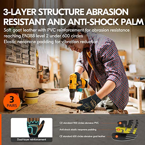 Vgo 3Pares de Guantes de Mecánico de Trabajo Pesado de Alta Destreza, Guantes de Aparejo, Antiabrasión, Pantalla táctil (Tamaño 8/M, Marrón, GA9617) Vgo 3Pares de Guantes de Mecánico de Trabajo Pesado de Alta Destreza, Guantes de Aparejo, Antiabrasión, Pantalla táctil (Tamaño 8/M, Marrón, GA9617)