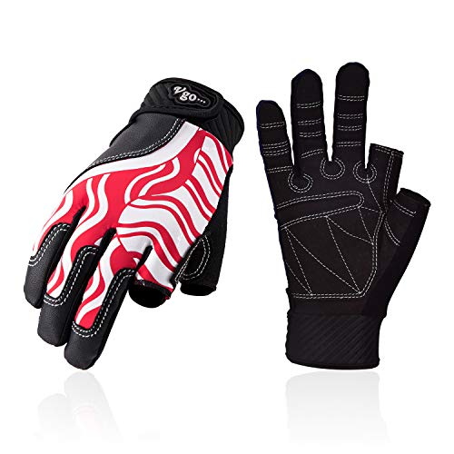 Vgo... Guantes de Vela, Navegación, Remo y Kayak de Medio Dedo para Mujer (Talla 9/L, Rojo, SL0058-FM)