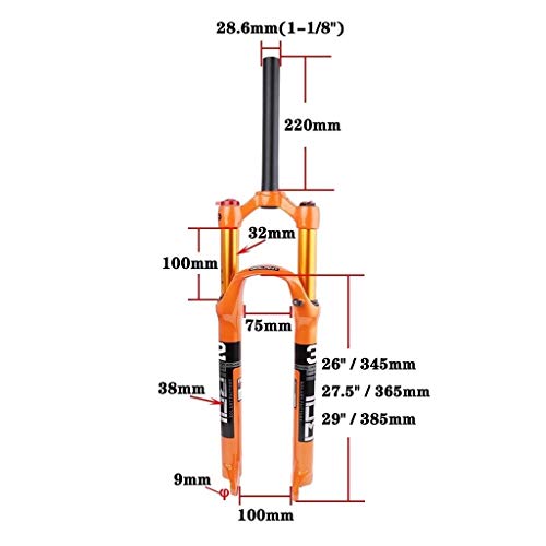 VHHV 26" 27.5" 29" Aleación de Magnesio Horquilla de Aire Suspensión Montaña Bicicleta MTB Tenedor Bloqueo Manual/Bloqueo Remoto - Naranja Absorber (Color : Manual Lockout, Size : 26 Inch)