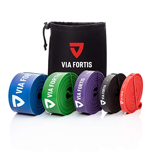 VIA FORTIS Banda Elástica de Resistencia Cuerda de Fuerza para Fitness, Crossfit, Pilates, Estiramientos| Incluye Bolsa de Transporte | 5 Niveles de Resistencia Diferentes (3 - Medium (Morado))