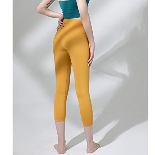 VIAIA Mujeres Yoga Pantalón Fitness Leggings Mujeres sólido Deporte Gimnasio Medias Entrenamiento de Nylon Pantalones de compresión (Color : Yellow, Size : L)