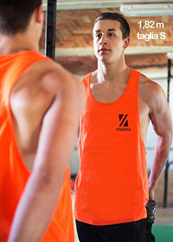 Vibrha - Camiseta de tirantes para hombre de gimnasio – Camiseta de fitness fluorescente larga con espalda de remo Verde XS